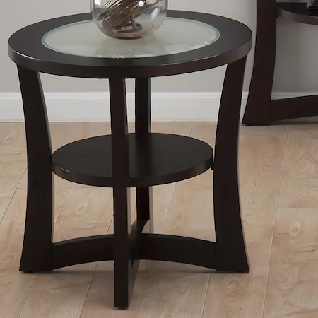 Contemporary Round End Table with Shelf and Frosted Glass